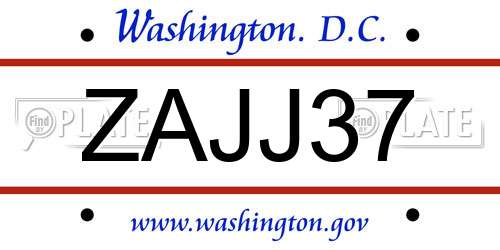 ZAJJ37 District Of Columbia License Plate