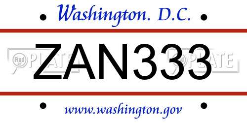 ZAN333 District Of Columbia License Plate