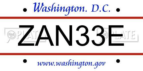 ZAN33E District Of Columbia License Plate