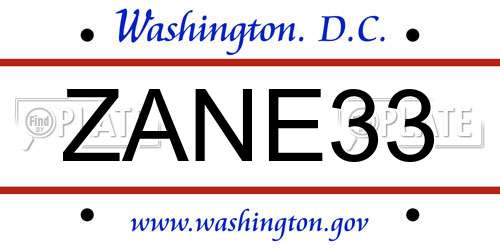 ZANE33 District Of Columbia License Plate
