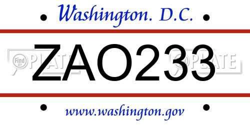 ZAO233 District Of Columbia License Plate