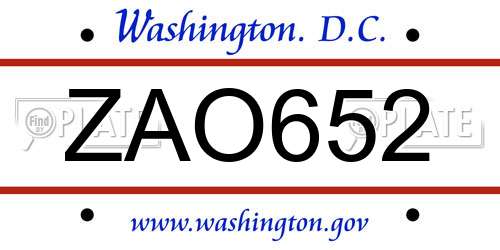 ZAO652 District Of Columbia License Plate