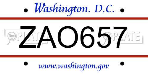 ZAO657 District Of Columbia License Plate