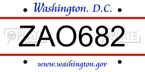 ZAO682 District Of Columbia License Plate