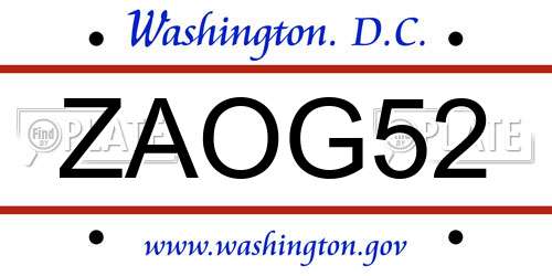 ZAOG52 District Of Columbia License Plate