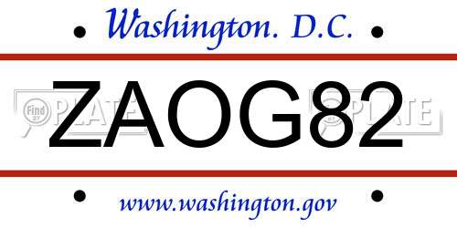 ZAOG82 District Of Columbia License Plate