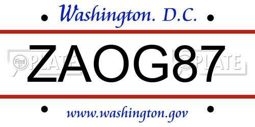 ZAOG87 District Of Columbia License Plate
