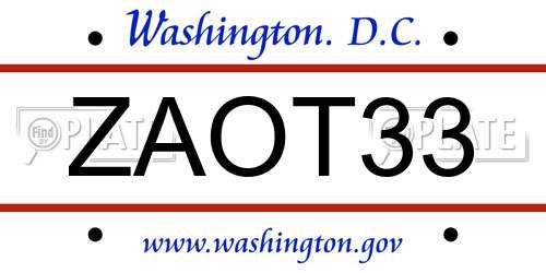 ZAOT33 District Of Columbia License Plate