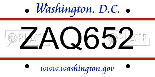 ZAQ652 District Of Columbia License Plate