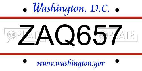 ZAQ657 District Of Columbia License Plate