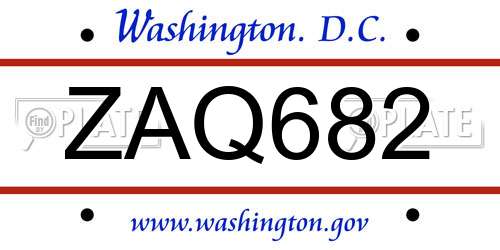 ZAQ682 District Of Columbia License Plate
