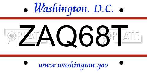 ZAQ68T District Of Columbia License Plate