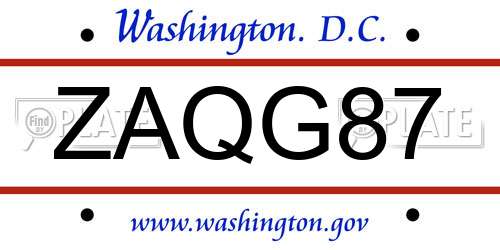 ZAQG87 District Of Columbia License Plate