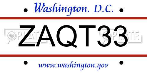 ZAQT33 District Of Columbia License Plate