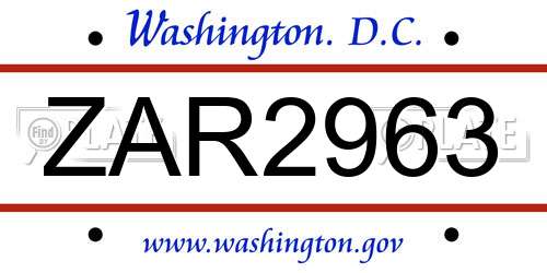 ZAR2963 District Of Columbia License Plate