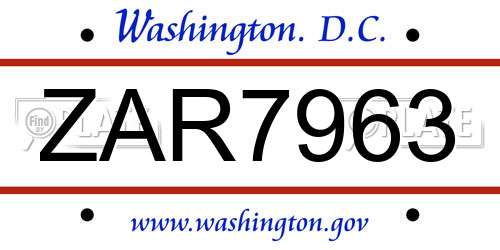 ZAR7963 District Of Columbia License Plate