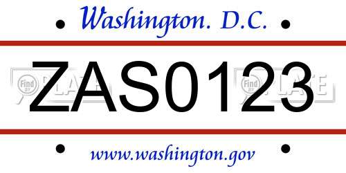 ZAS0123 District Of Columbia License Plate