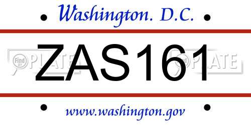 ZAS161 District Of Columbia License Plate