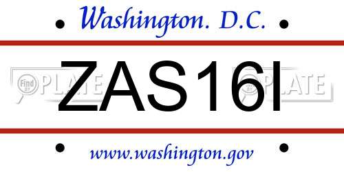 ZAS16I District Of Columbia License Plate