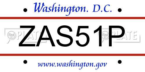 ZAS51P District Of Columbia License Plate