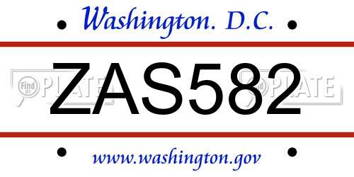 ZAS582 District Of Columbia License Plate