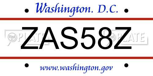 ZAS58Z District Of Columbia License Plate
