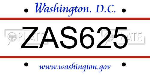 ZAS625 District Of Columbia License Plate
