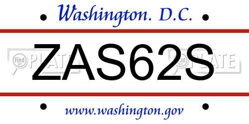 ZAS62S District Of Columbia License Plate