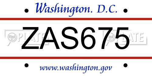 ZAS675 District Of Columbia License Plate
