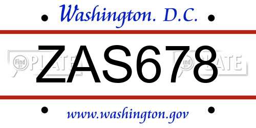 ZAS678 District Of Columbia License Plate