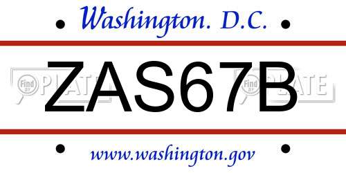 ZAS67B District Of Columbia License Plate