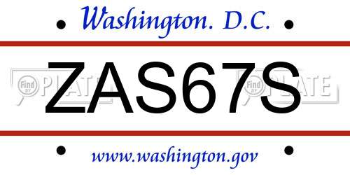 ZAS67S District Of Columbia License Plate