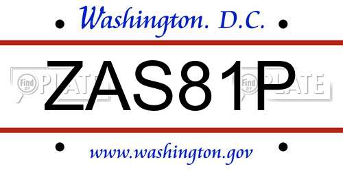 ZAS81P District Of Columbia License Plate