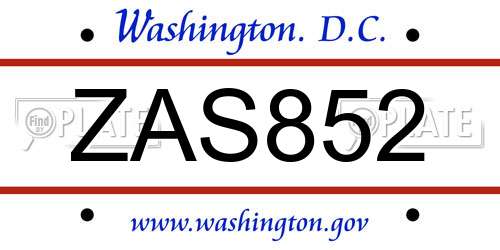 ZAS852 District Of Columbia License Plate