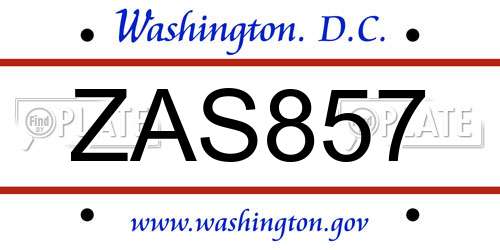 ZAS857 District Of Columbia License Plate
