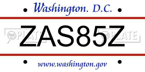 ZAS85Z District Of Columbia License Plate