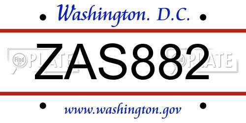 ZAS882 District Of Columbia License Plate