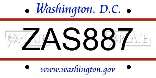 ZAS887 District Of Columbia License Plate