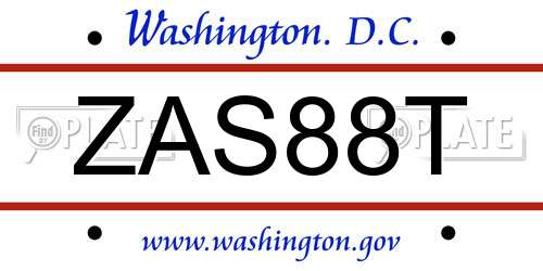 ZAS88T District Of Columbia License Plate
