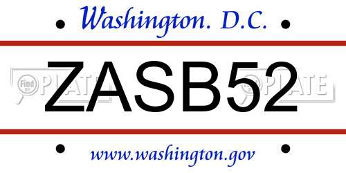ZASB52 District Of Columbia License Plate