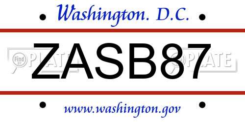 ZASB87 District Of Columbia License Plate