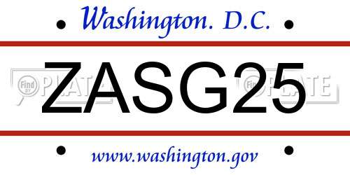 ZASG25 District Of Columbia License Plate