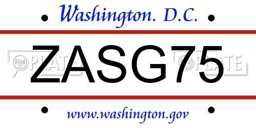 ZASG75 District Of Columbia License Plate
