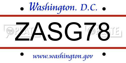 ZASG78 District Of Columbia License Plate