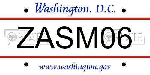 ZASM06 District Of Columbia License Plate