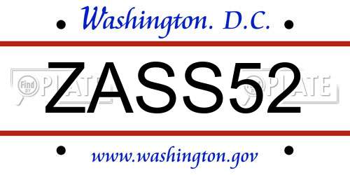 ZASS52 District Of Columbia License Plate