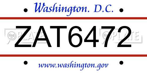 ZAT6472 District Of Columbia License Plate