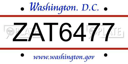 ZAT6477 District Of Columbia License Plate