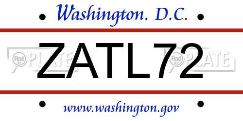 ZATL72 District Of Columbia License Plate