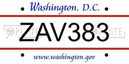 ZAV383 District Of Columbia License Plate